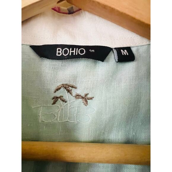 Bohio Linen Men's Printed Button-Up Shirt Top Plaid Primary Pink Blue Yellow M - Picture 2 of 4